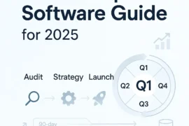 Cover image for 'B2B Enterprise Software Guide 2025' with icons for audit, strategy, launch, and a quarterly cycle on a light blue background.