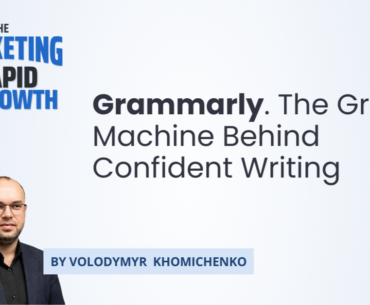 Infographic illustrating Grammarly's product-led growth strategy, showing how the company moved from an education-focused tool into a daily consumer habit through browser extensions, contextual content, and psychology-driven upgrade prompts. The visual maps the full growth loop — product discovery, in-the-moment correction, content-led acquisition, and paid expansion — showing how each stage reinforces the next inside Grammarly's product-led growth model.