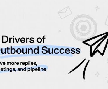 An infographic titled "9 Drivers of Outbound Success" presents nine numbered cards arranged in a three-by-three grid. Each card contains a hand-drawn icon, a bold heading, a short description, and a blue "Takeaway" line. The nine drivers are: Deliverability is the Gatekeeper, Data Quality Drives Outcomes, Your Offer Carries Everything, The First Line Rules, Volume Exposes the Truth, Domains Need to Warm Up, Simplicity Wins Replies, Friction Kills Conversion, and Consistency Beats Bursts. A highlighted footer reads: "Outbound is a system, not a one-off. Optimize these 9 levers, repeat, and scale what works." The infographic uses a clean white background with blue accents and illustrates the key components of outbound success in a scannable, actionable format.