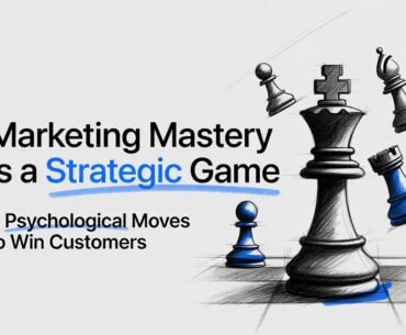 An infographic titled "Marketing Mastery is a Strategic Game" illustrates a marketing mastery strategy using nine chess piece metaphors organized across three stages: Awareness, Conversion, and Retention. Each chess piece — Pawn, Bishop, Rook, Trigger, Queen, and Knight — represents a specific psychological marketing move, from capturing attention and sparking decisions to building loyalty and turning customers into advocates. A sidebar notes that these principles are available to everyone, but most marketers choose not to apply them.