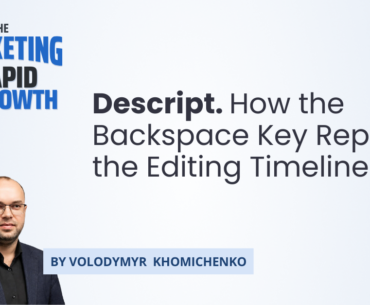 Infographic illustrating Descript's growth story, showing how text-based editing transformed audio and video production from a technical skill into a simple writing task. The graphic traces the company's path from a podcasting tool to a $550 million creative suite, highlighting milestones like Overdub, Studio Sound, and the Underlord AI agent. It also maps the marketing moves behind the product, from freemium growth loops to the empathetic naming of its AI assistant, showing how text-based editing became both a product philosophy and a growth engine.