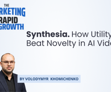 An infographic outlining Synthesia's journey from a viral celebrity campaign to a $4 billion enterprise software company, highlighting how its ai video marketing approach prioritized corporate use cases over entertainment novelty. The visual breaks down the company's pivot from media services to B2B software, its trust-and-safety credentials, and the content strategy that turned curious sign-ups into recurring enterprise customers.