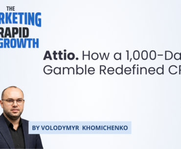 An infographic outlining Attio's CRM growth strategy, tracing the company's path from a scrapped startup called Fundstack to a horizontal CRM platform built on a custom database engine. It maps the founders' key decisions: a 1,000-day silent build phase, a reverse trial pricing model, and a "Building in Public" marketing approach anchored by a Times Square influencer campaign. The visual also breaks down how product design and go-to-market tactics reinforced each other, showing the shift from a manual "System of Record" to an AI-driven "System of Action," and highlighting the compounding results of a deliberate CRM growth strategy over three years.